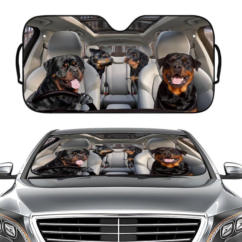 Hot Selling Cross-Border Platform Rottweiler Black Dog Print Car Front Glass Sun Protection Sunshade