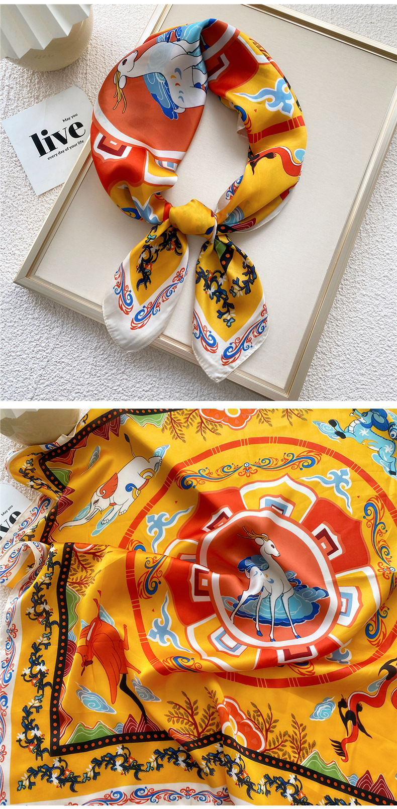 50g Weight Silk Scarf Classification Travel Occasion Silk Material Unisex Gender Printing Design Sweet Style Grey, Red, Green, Blue, Yellow, Black Color Unisex Sweet Silk Printing Silk Scarf 15