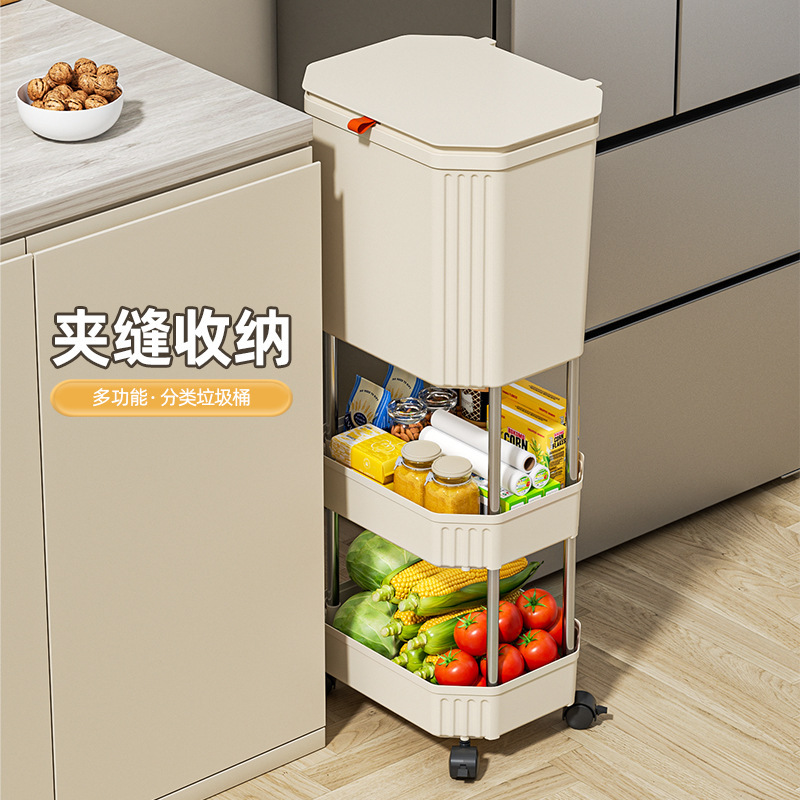 キッチンゴミ箱 家庭用 高型 二層式 腰をかがめない専用 蓋付き 大容量 車輪付き 取り外し可能なスライド蓋 和風|undefined
