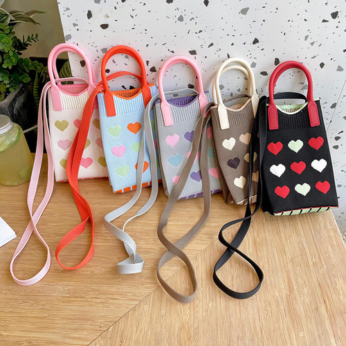 Girly pink love mini mobile phone bag niche design Korean version versatile compact one-shoulder crossbody bag student coin purse