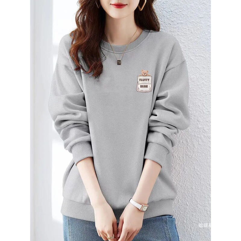 Big Brand Jimo Sweatshirt for Women, 100% Pure Cotton, Loose Fit, Slimming, Round Neck Top, Casual Versatile, Fleece-Lined Autumn and Winter Jacket Big Brand Jimo Sweatshirt for Women, 100% Pure Cotton, Loose Fit, Slimming, Round Neck Top, Casual Versatile, Fleece-Lined Autumn and Winter Jacket