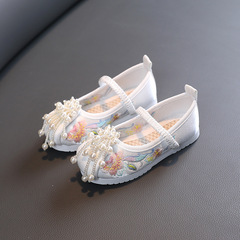 Chinese-style children's elastic ancient costume shoes with embroidery for big children, girls' Hanfu shoes with pearl elastic, ancient-style shoes