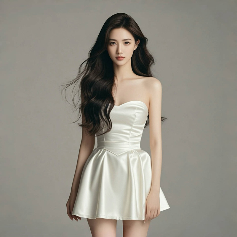 TZ4669 Sexy Strapless Satin Dress dress Women's Summer New High-end Sense Exquisite Birthday Gift Dress