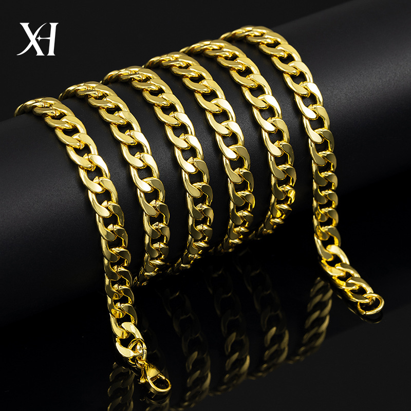 Cuban Chain Men's Necklace 7mm Gold Jewellery Gold Cuban Link_voghion.com