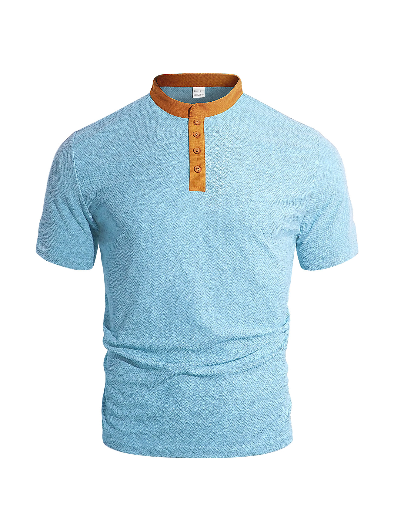 Nuevo transfronterizo de Europa y América Amazon verano hombre botón de cuello redondo color de manga corta hombre camiseta de hombre delgada