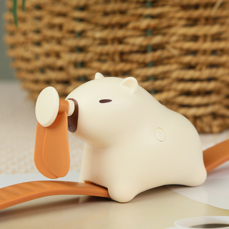 新しい Capy ハンドヘルド小型ファンカピバラウォッチファンポータブル小型ミニ USB 充電式扇風機|undefined
