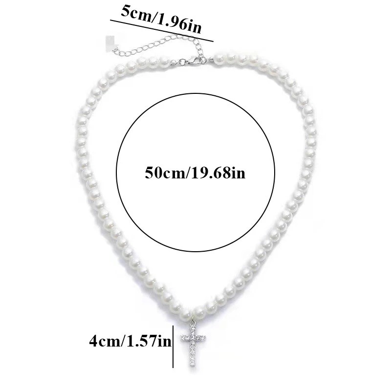 Casual Simple Style Cross Imitation Pearl Alloy Beaded Plating Inlay Rhinestones Men's Pendant Necklace Long Necklace display picture 1