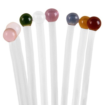 De una sola pieza bola redonda de vidrio de color varilla de agitación café leche en polvo leche té bebida taza de jugo varilla de agitación