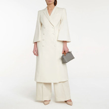 2024春秋新款 修身双排扣九分喇叭袖长款白色连衣裙式西装外套女