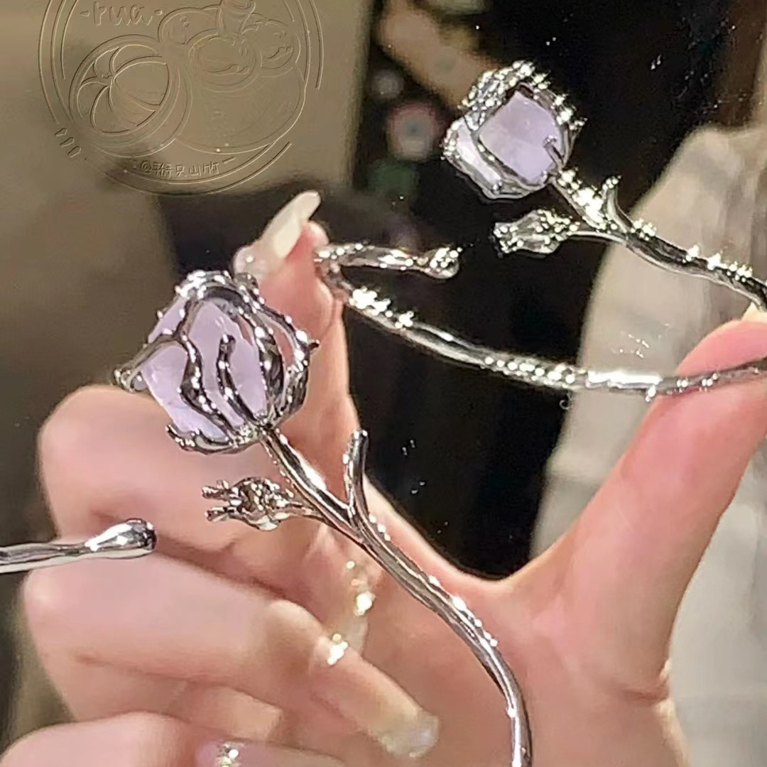 Púrpura ZIRCON espina Rosa pulsera nicho ins estilo simple elegante de alto grado frío estilo pulsera del todo fósforo