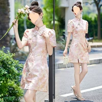 Новое высококачественное повседневное улучшенное платье Cheongsam средней длины в китайском стиле с пряжкой в стиле ретро для маленьких людей, новый летний стиль