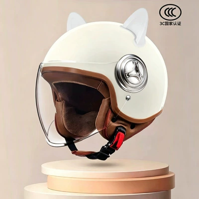 certified, warm for autumn and winter, Motosiklet kaskı (dəbilqə) - 801off-white-transparent-long-mirror-white-ears