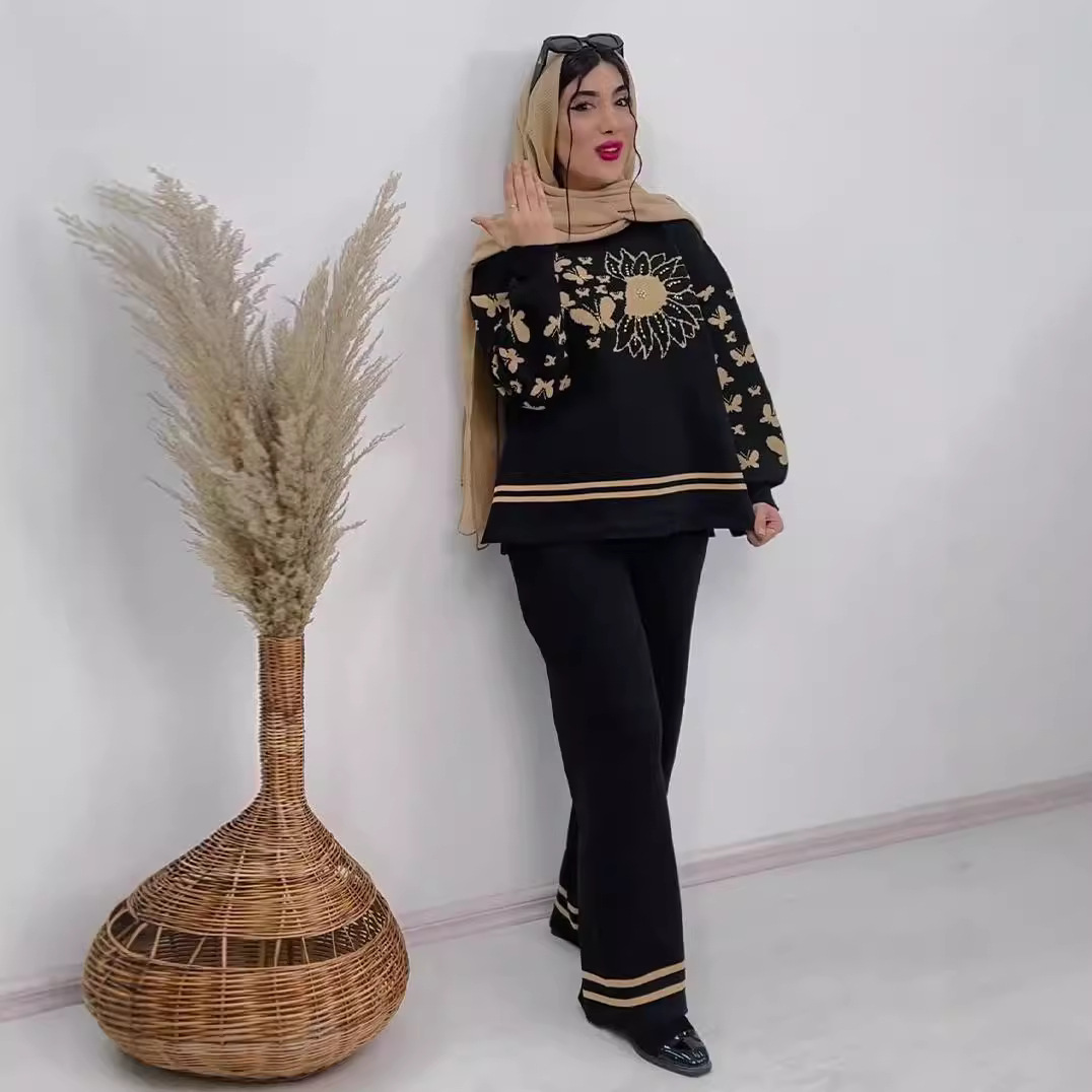 Women's Clothing knitted jacquard baseball uniform sports trousers fashionable temperament two piece suit_voghion.com
