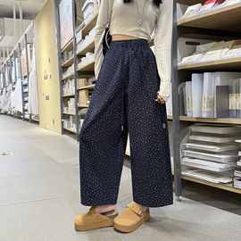 实拍2025秋冬新款印花天丝棉九分裤女小个子奶奶裤宽松显瘦气球裤