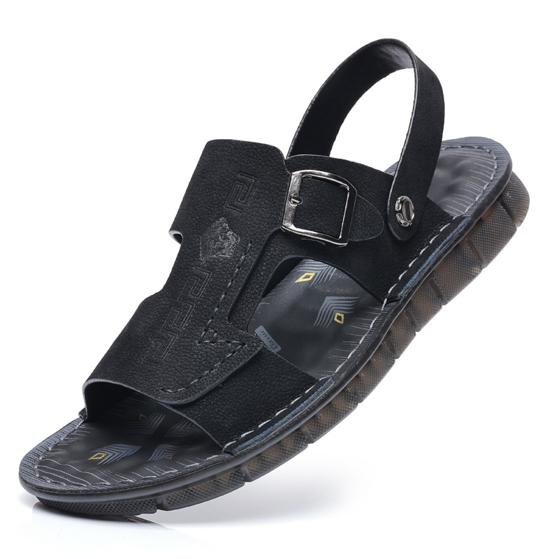 Verano nuevas sandalias de hombre zapatillas de playa de cuero para hombres al aire libre zapatillas de piel para hombres respirables zapatillas anti-deslizantes