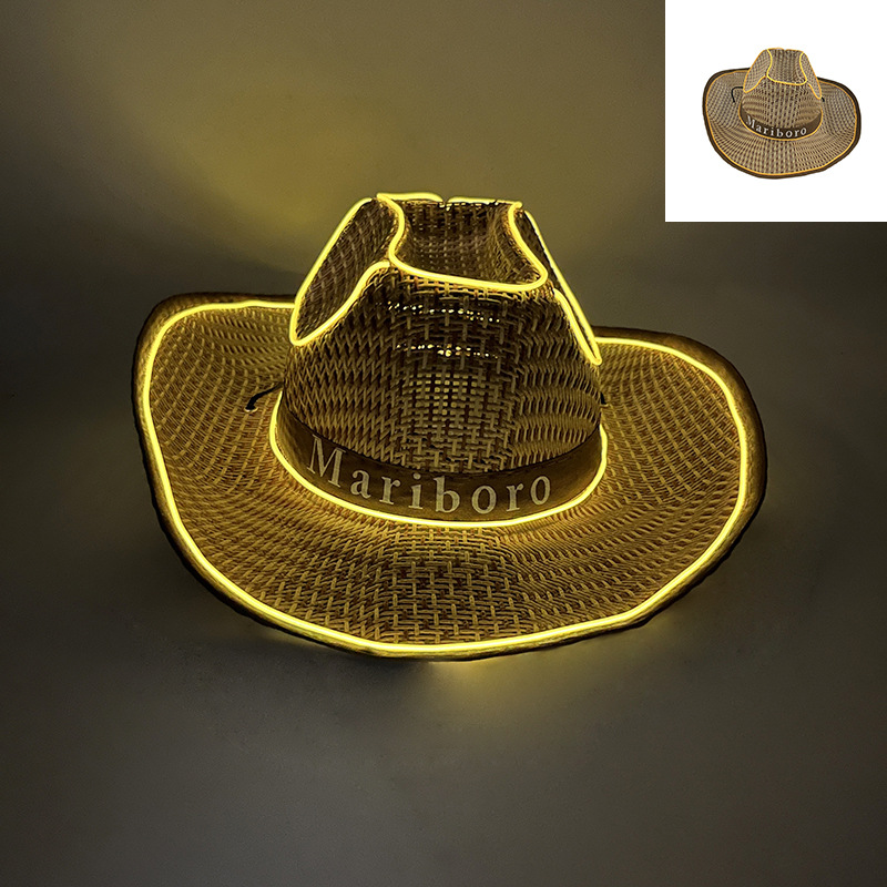 Sombreros de caballero occidental hombres y mujeres sombreros de paja LED sombreros de vaqueros luminosos espectáculo de fiesta LED sombreros de vaqueros de perlas luminosas