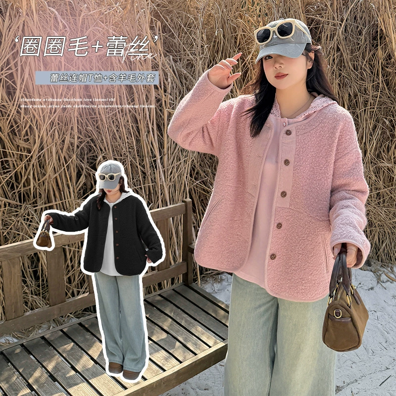 Шерстяная куртка для похудения, женская зимняя новая многослойная кружевная куртка с капюшоном, уменьшающая возраст, 111958