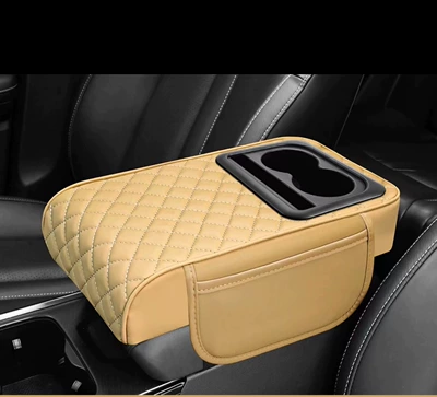 Armrest box pad, cushion car multifunctional storage booster - two-ears-beige