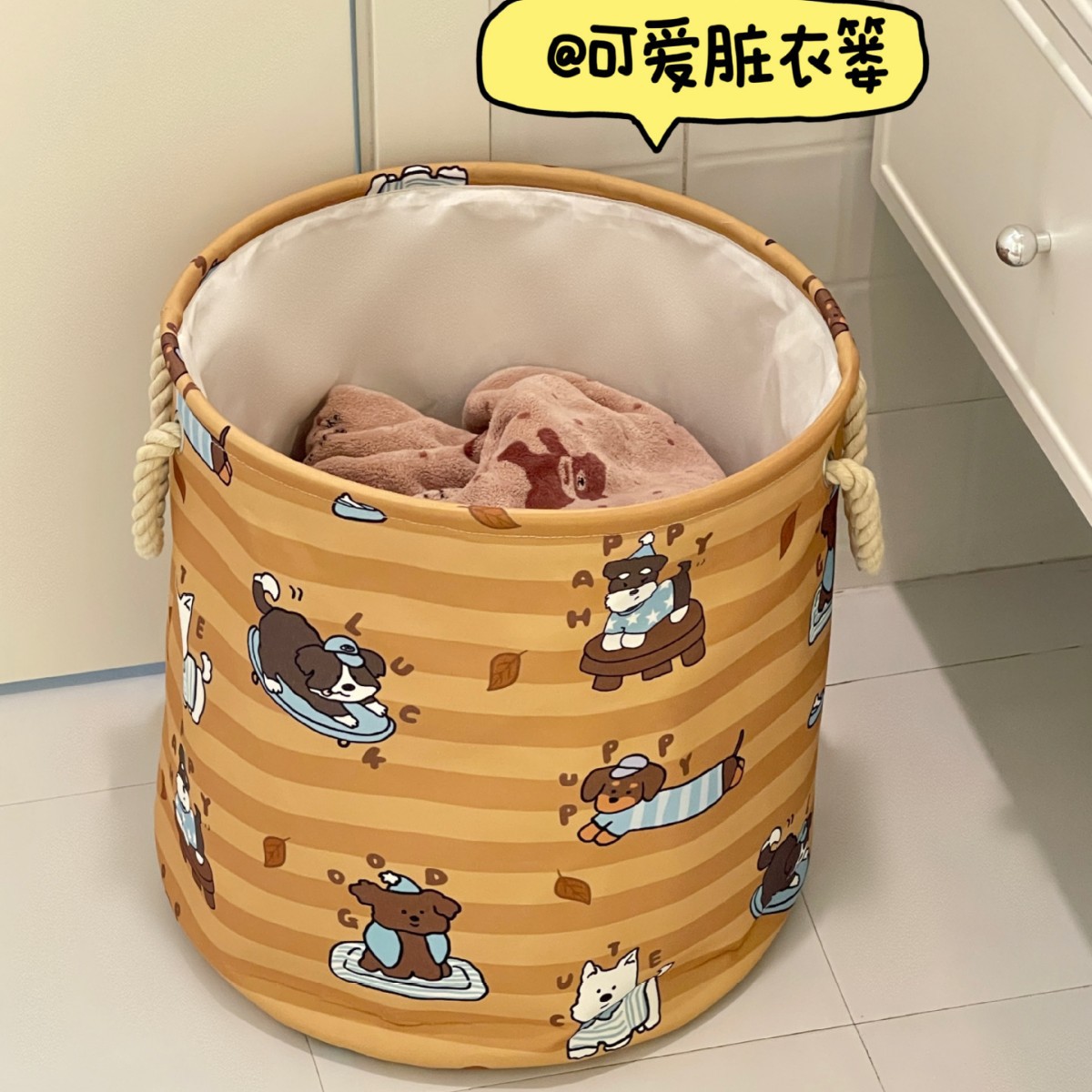 Cesta de ropa sucia plegable de gran capacidad de doble mano, cesta de almacenamiento de ropa sucia gruesa, barril de almacenamiento de gatos de dibujos animados