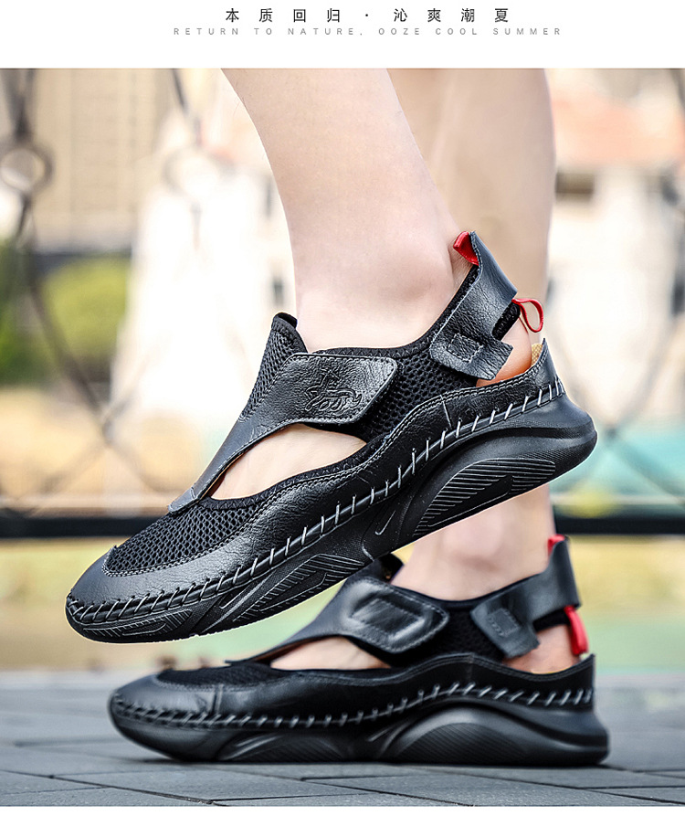 Cross-border large-sized outdoor wading light-soled sports sandals, men's trendy summer Korean version cowhide toe cap beach shoes, clogs undefined