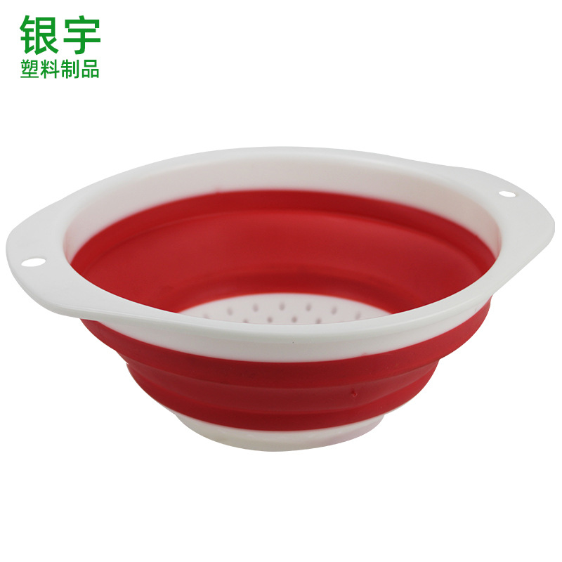 硅胶折叠漏篮伸缩水果篮漏碗沥水盆洗菜盆水果篮斜耳漏碗