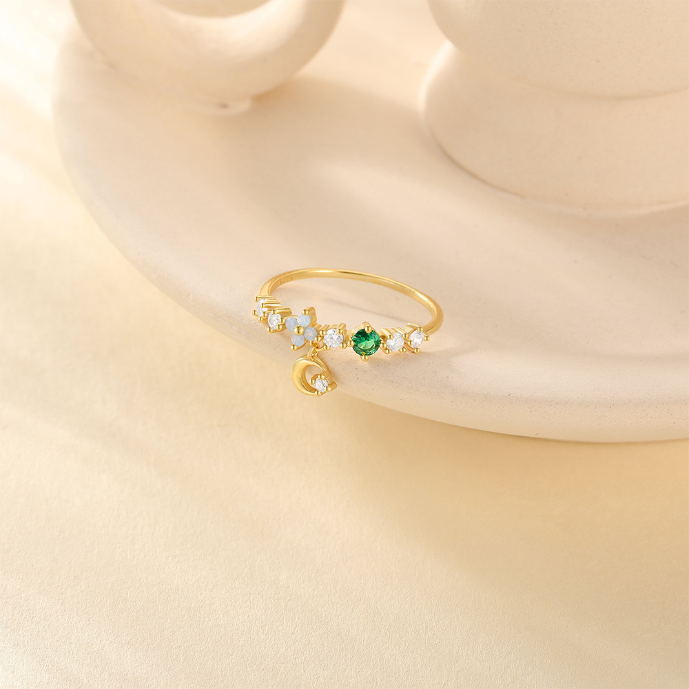 925 Sterling Silver Material 925 Sterling Silver Crystal Zircon Moon Rings 925 Sterling Silver Rings