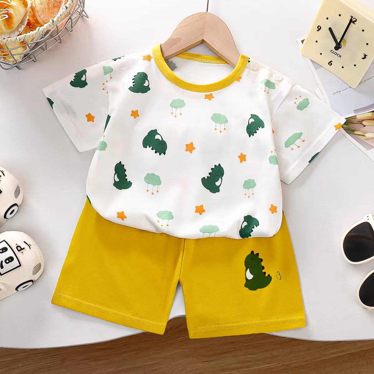 Traje de manga corta para niños, verano de algodón puro, nuevo estilo, pantalones cortos para niños coreanos, ropa fina para niños, verano para niñas
