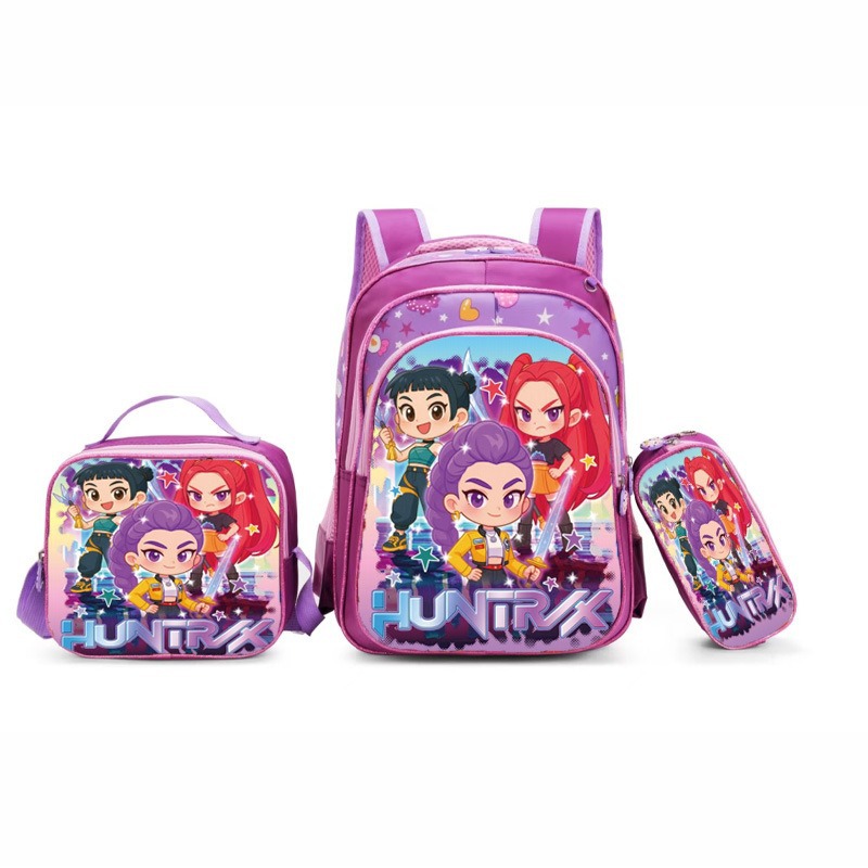 Nuevo Kpop América del Sur 16 pulgadas tres piezas juego de tirón para niños 3D brujas caza mochila de hombro para estudiantes doble espalda