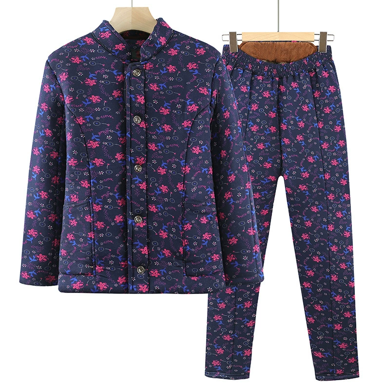 Зимняя мама верблюжья хлопчатобумажная куртка ватные брюки набор бархатная толстая бабушка костюм из двух частей