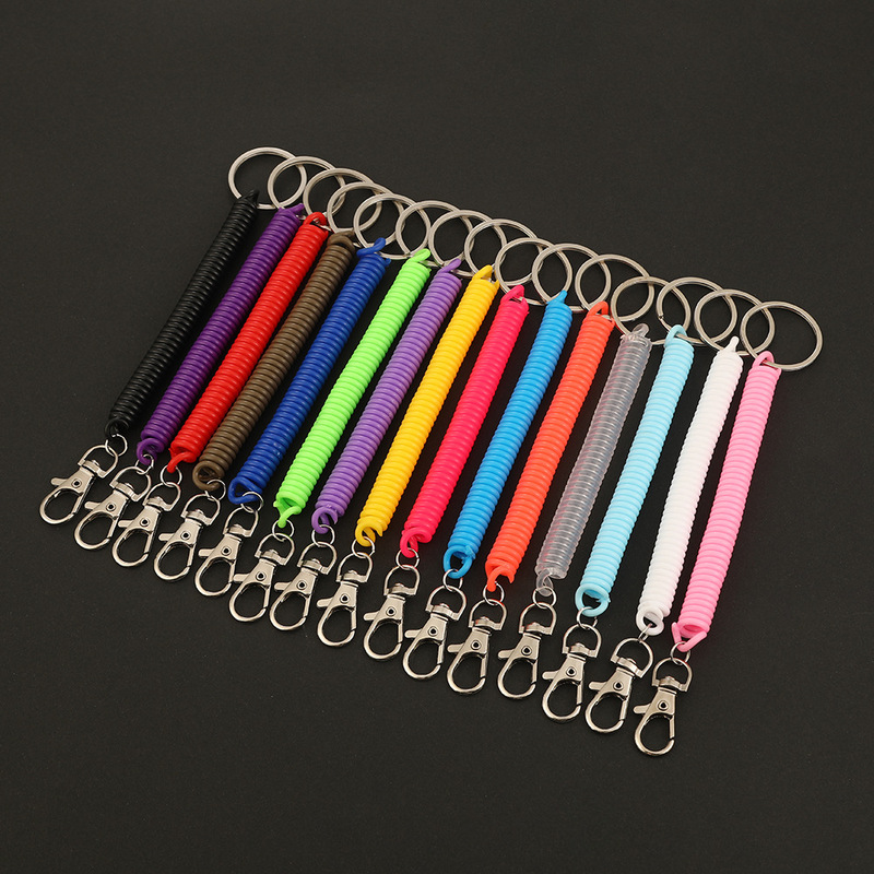 In-Stock Colorful Keychain Spring Cord High-Elastic Plastic Anti-Loss Card Holder Telephone Line Elastic Retractable Keychain Pendant