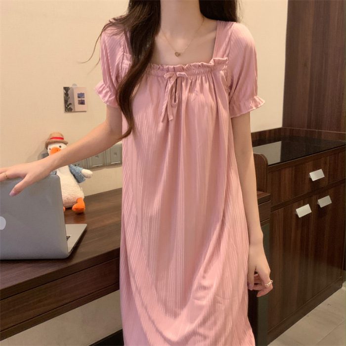 Transmisión en vivo el comercio exterior 2023 verano princesa estilo camisón dulce linda chica corazón manga corta hogar desgaste celebridad en línea se puede usar fuera