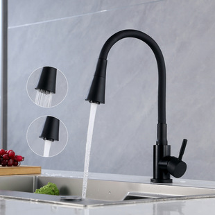 Russian Flat Three-Way Hot and Cold Faucet Dual-Purpose Black Stainless Steel Sink Universal Kitchen Faucet Two-Speed
