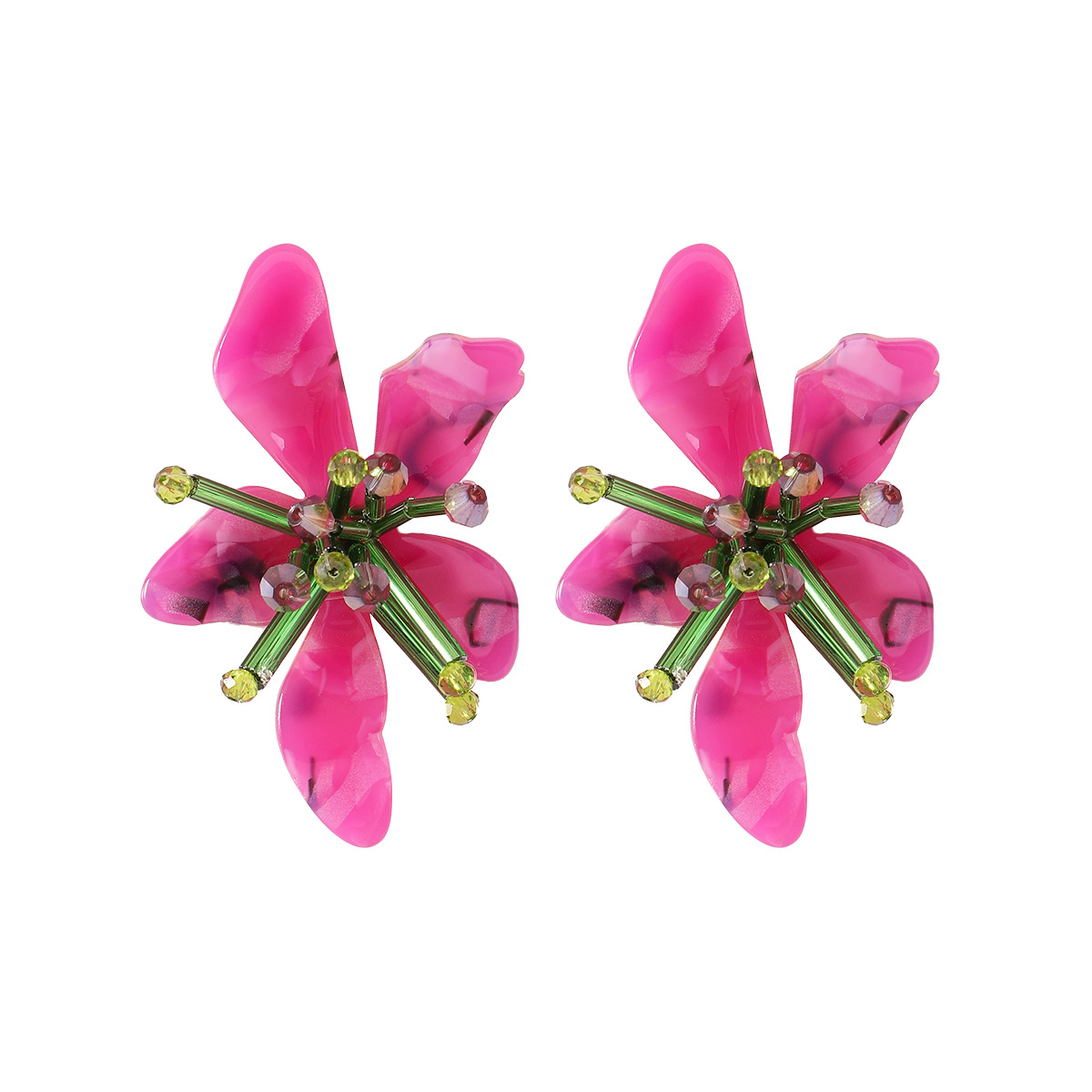 Plastic Material Fashion Flower Plastic Beaded Women's Ear Studs 1 Pair