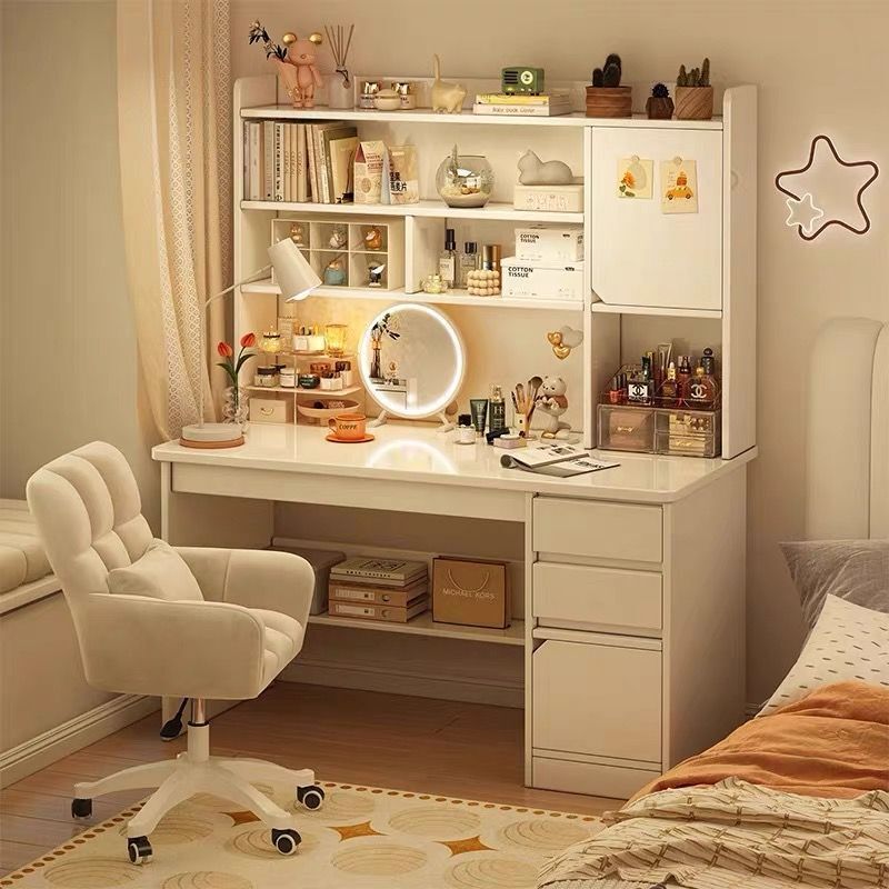 Solid Wood Computer Desk Dresser Integrated Bedroom Simple Modern New Desk Makeup Table Two-In-One Makeup Cabinet Mirror