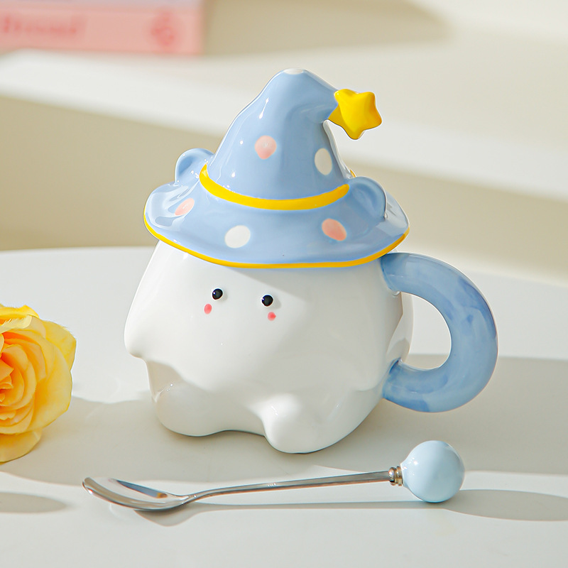 Dibujado a mano encantador cartón de dibujos animados tazas de cerámica creativas estudiantes con tazas de agua cubiertas para regalos de cumpleaños de chicas tazas de regalo