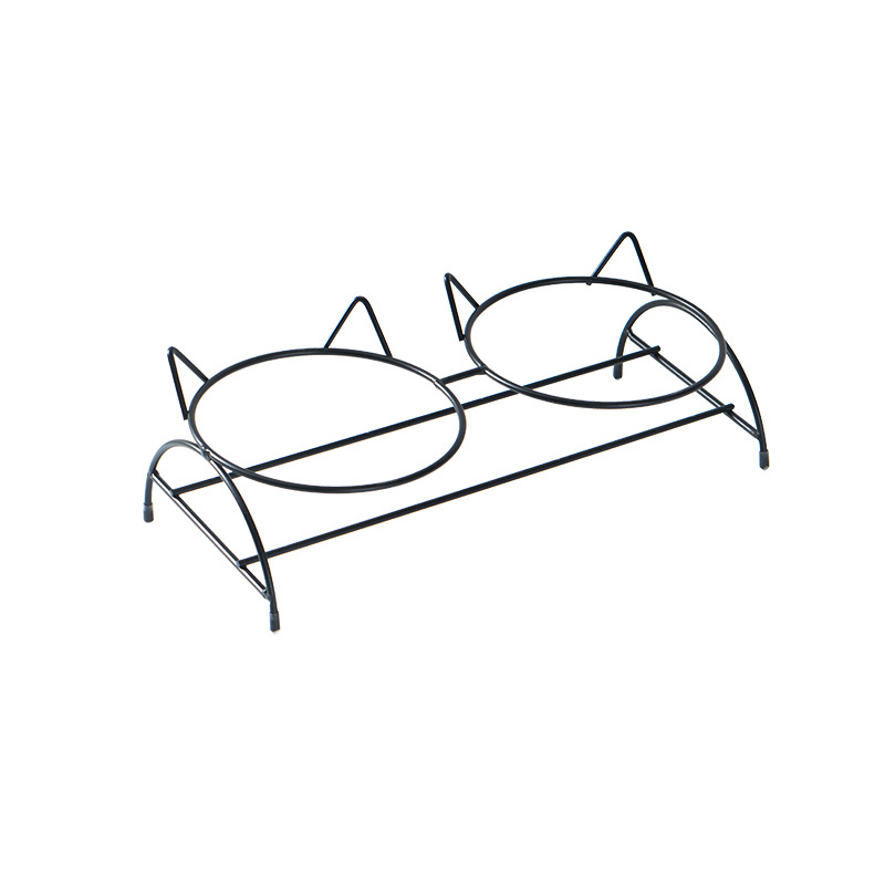 Tazón de cerámica para gatos al por mayor del fabricante, tazón doble para comida y agua, tazón para perros con protección para el cuello inclinado, antideslizante, soporte para tazón fácil de limpiar.