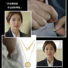 匹诺曹朴信惠同款纽扣金银两色锁骨链项链OL日常金属饰品批发