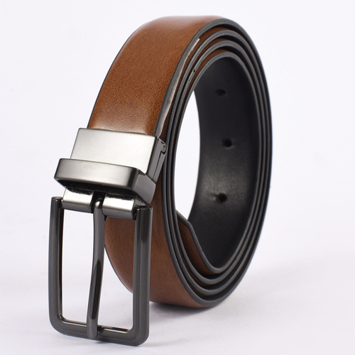 Plus-size cross-border men's genuine leather belt with rotating pin buckle, featuring a double-sided, lengthened, and minimalist design.