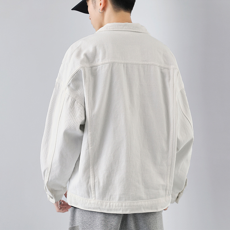 DBN chaqueta de mezclilla blanca para hombres y mujeres BF estilo coreano suelta ropa de trabajo casual de pareja superior de moda chaqueta japonesa