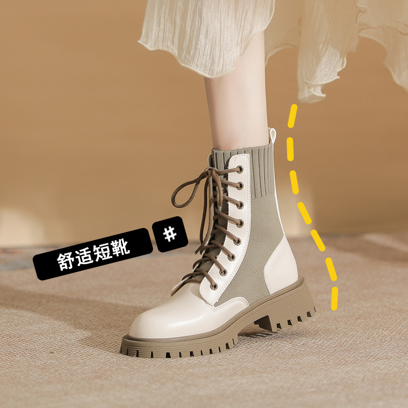 Gomini New Skinny Boots Knitted Stretch Boots British Style Thick Bottom Martin Boots Short Boots Women 6103-B