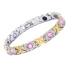 Hand-painted two-tone silver with gold and pink diamonds