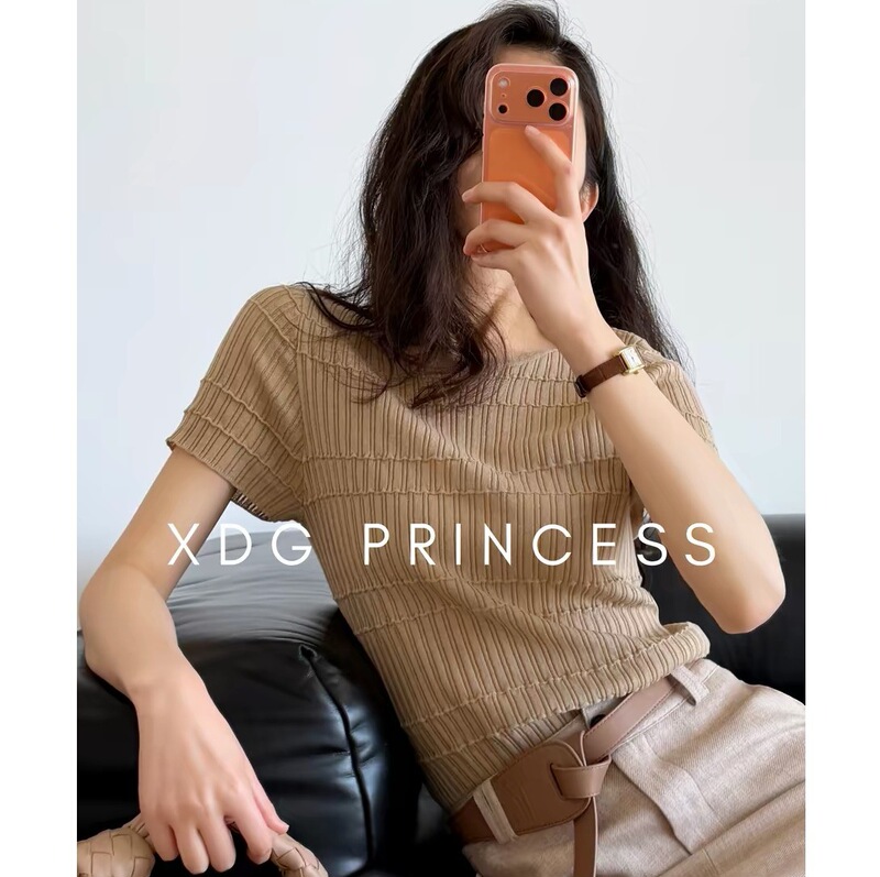 Lyocell Tencel Linen Ribbed Knit Shirt for Women, Summer Thin Style, Round Neck, Short Sleeve, Stretchy, Breathable, Slim Fit Top T-Shirt