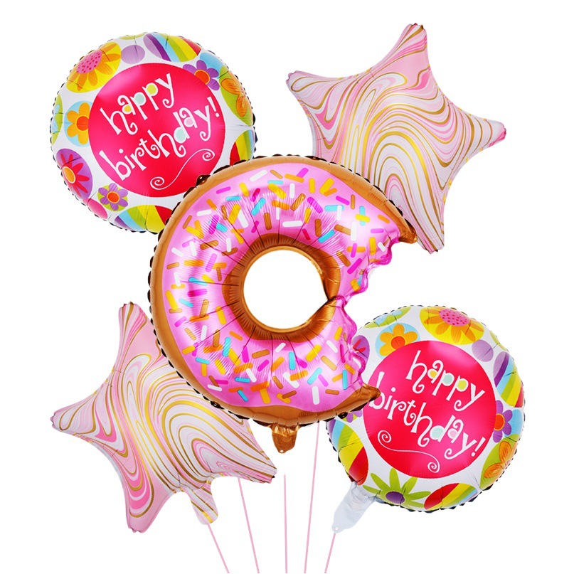 Bola de cumpleaños donut cinco piezas traje de globo de aluminio