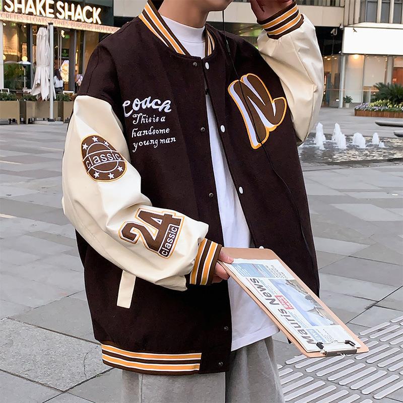 New American Style Retro Trendy Brand Splicing Baseball Uniform Men's Loose Printed Jacket