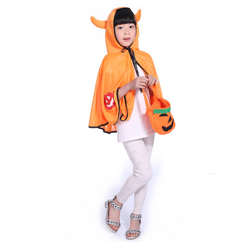 Halloween Cow Horn Cape Children's Day Costume Cosplay Cape Pumpkin Bag Props Performance Outfit