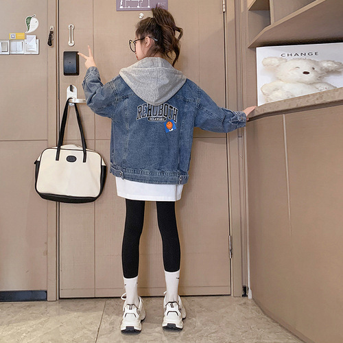 Women's Cowboy Jacket Spring and Autumn Style  New Children's Clothing Trendy Autumn Outfit Children's Top Hooded