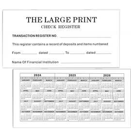 英文银行支票登记本CHECK REGISTER超大字体低视力阅读支票登记