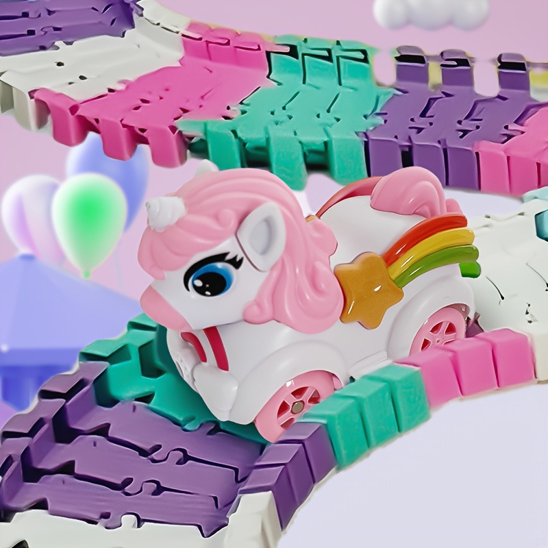 Transfronterizos unicornio eléctrico tren eléctrico carro catapulta locomotora ensamblaje DIY pista de carreras juguetes para niños