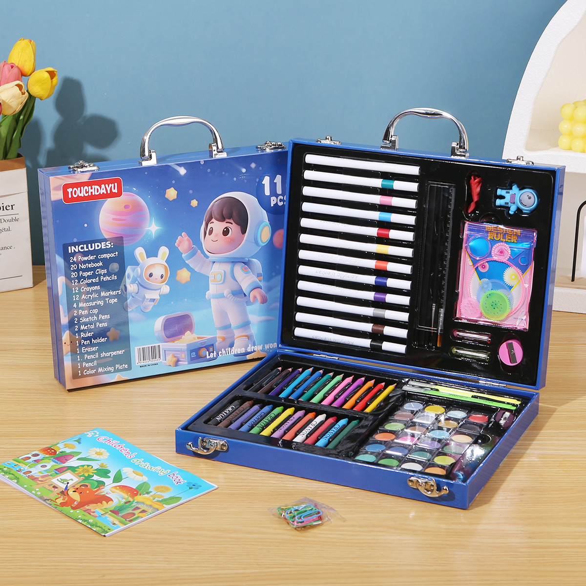 145 caja de aluminio de doble capa, bolígrafo de acuarela, juego para niños, herramienta de dibujo, caja de regalo de pintura, pintura de arte, juego completo de lujo