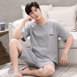 Men's Pajamas Pure Cotton Home Clothes suit Short-sleeved Shorts Youth Casual Loose Thin Skin-friendly Pajamas for Men in Summer